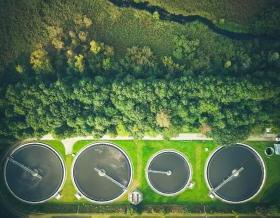 Wastewater treatment plant aerial view